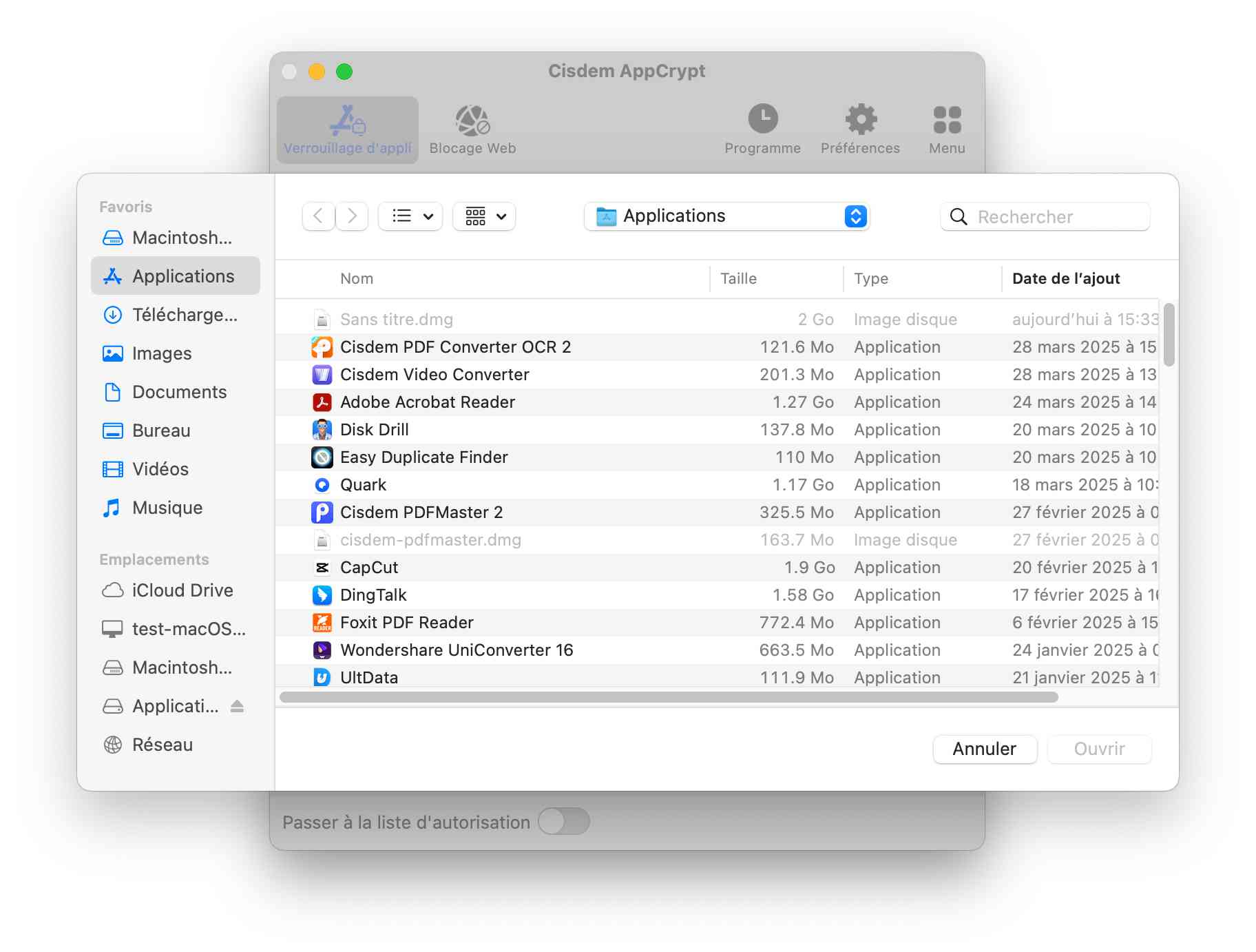 ajouter des applications à verrouiller sur mac