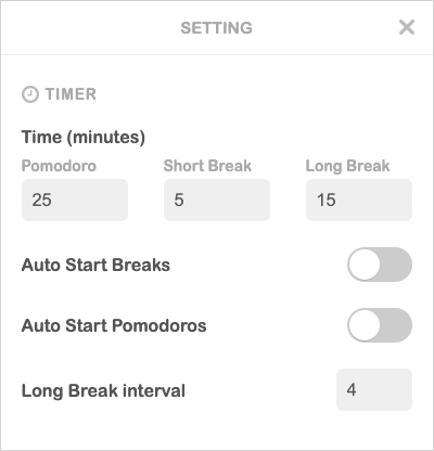 a Settings screen showing options for Timer
