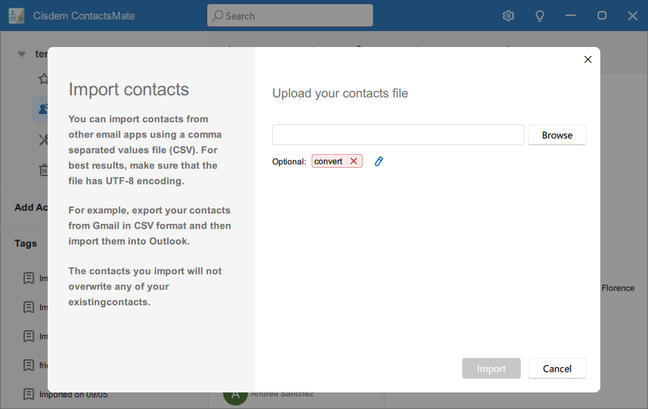 Import contacts dialog