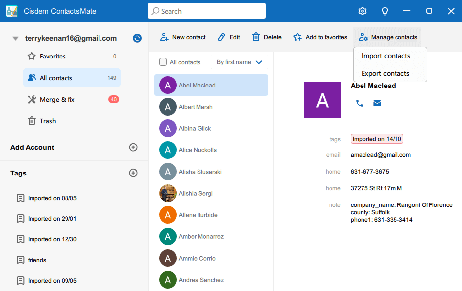 Manage contacts
