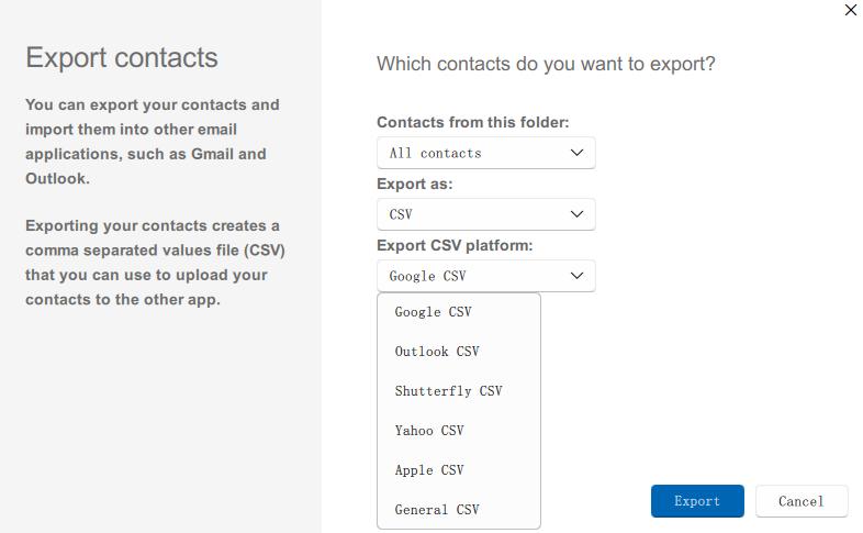 select Outlook CSV