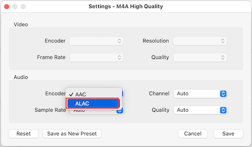 choose alac codec