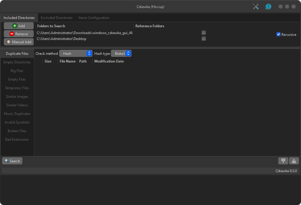 Czkawka main interface