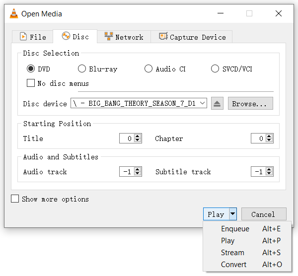 browse the dvd vlc
