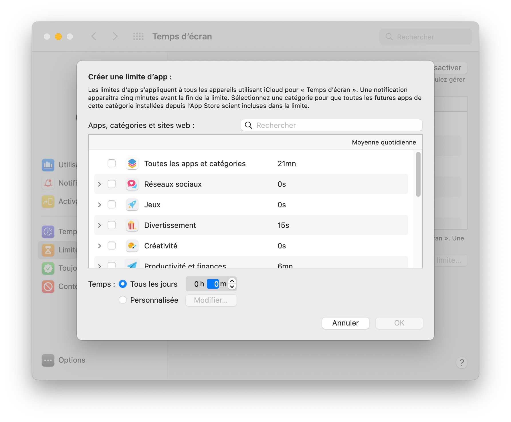 bloquer des applications pendant un certain temps avec temps d'écran