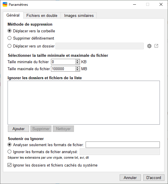 liste pour ignorer le dossier