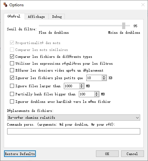 plus d'options