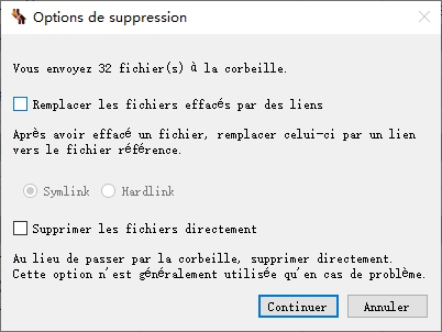 Options de suppression