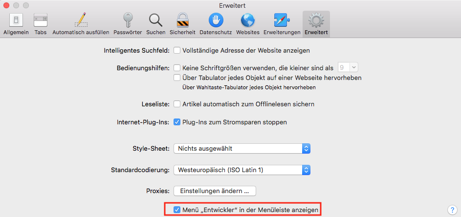 show develop menu