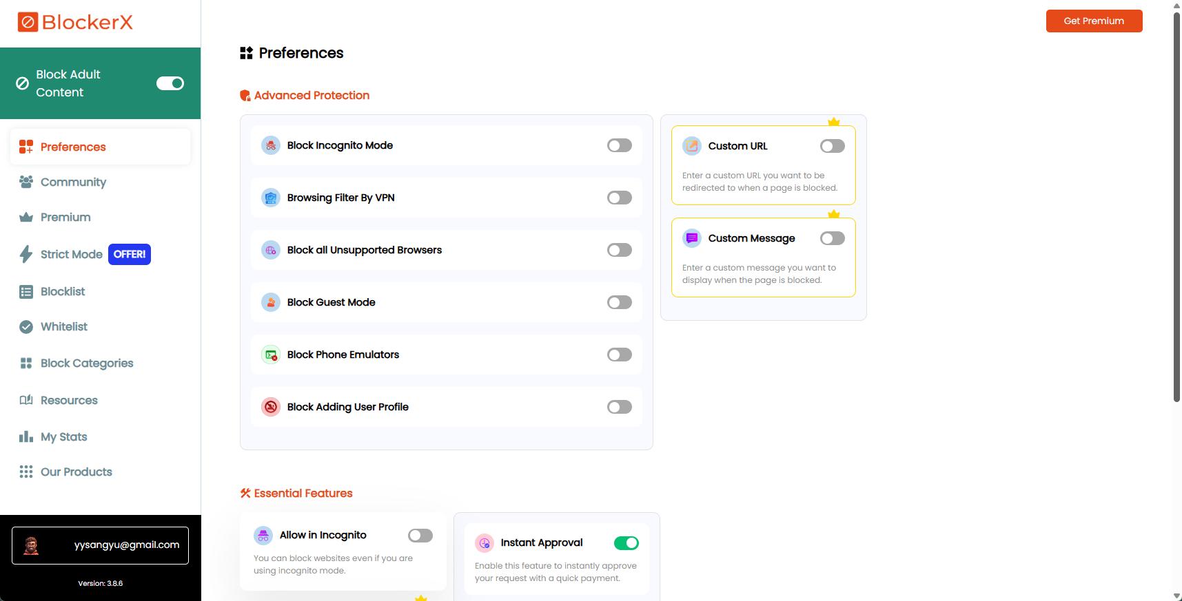 BlockerX dashboard