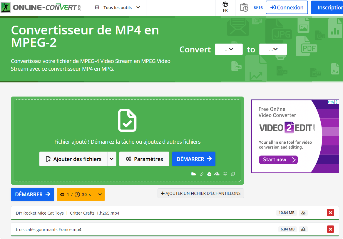 convertir mp4 en MPEG2 en ligne
