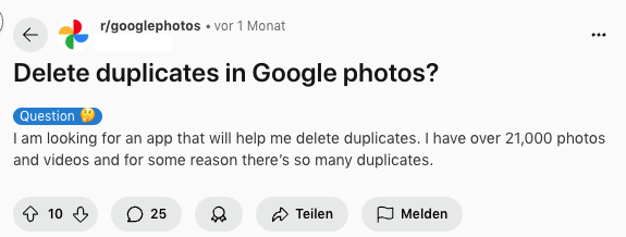 eine App löscht doppelte Bilder in Google Fotos
