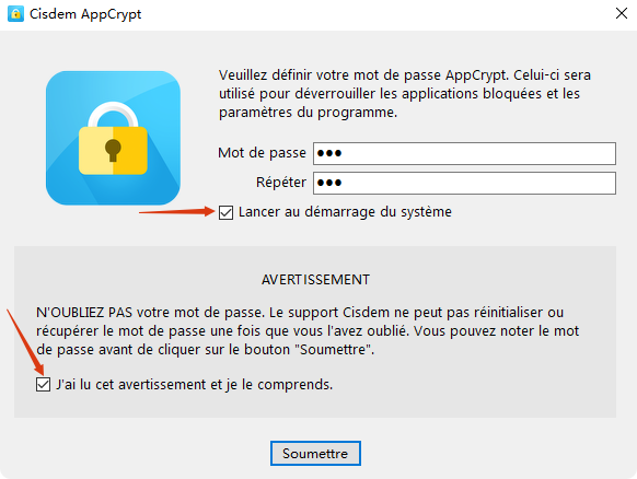 définir mot de passe cisdem appcrypt