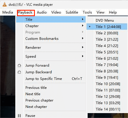 view DVD title in VLC