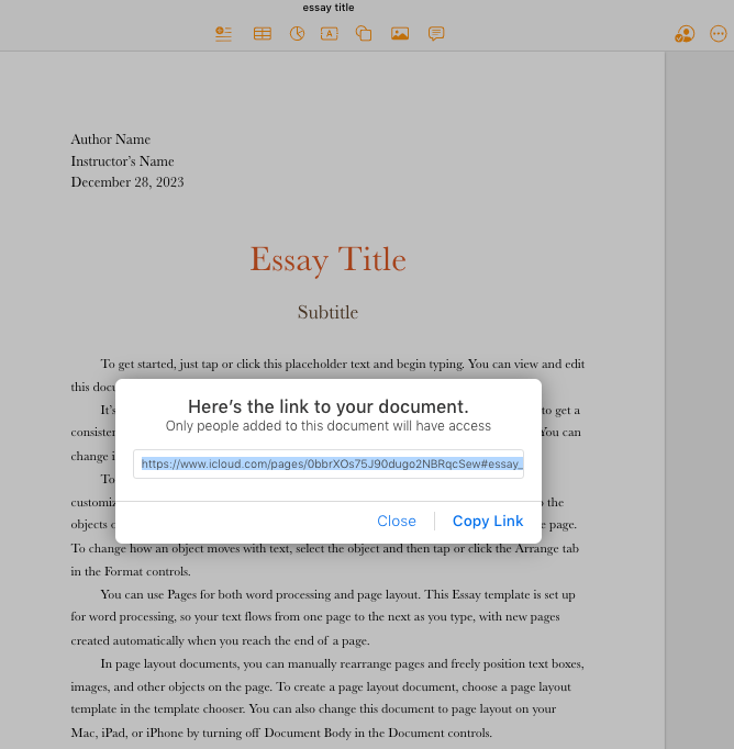 lien partage icloud pages