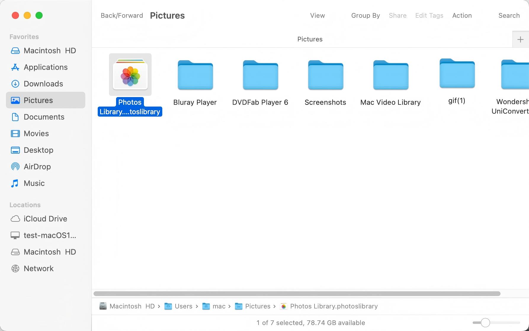 open the Pictures folder on Mac