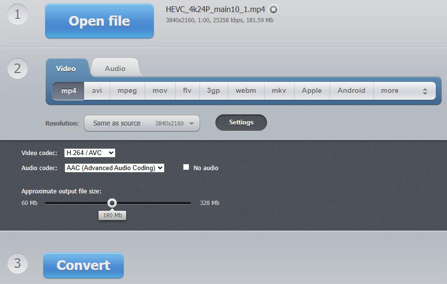 online hevc to h264 converter less limit