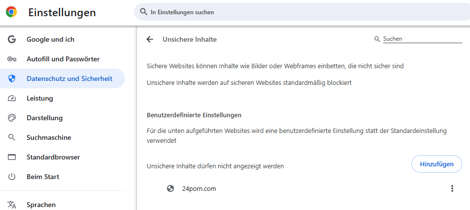pornografische Seite hinzufügen