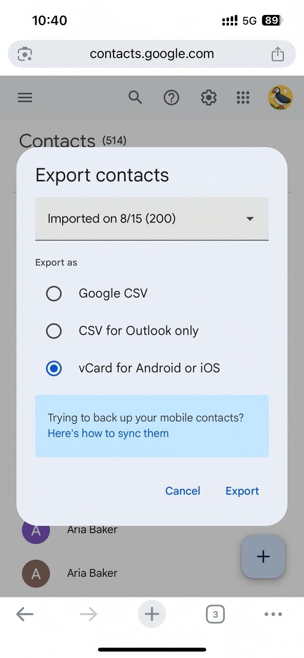 vCard for Android or iOS