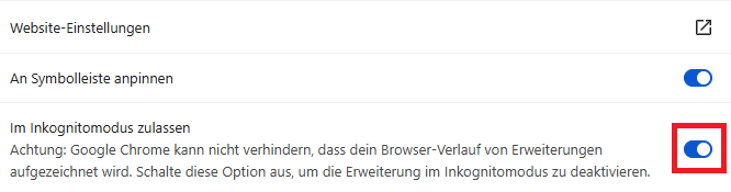 Im Inkognitomodus zulassen