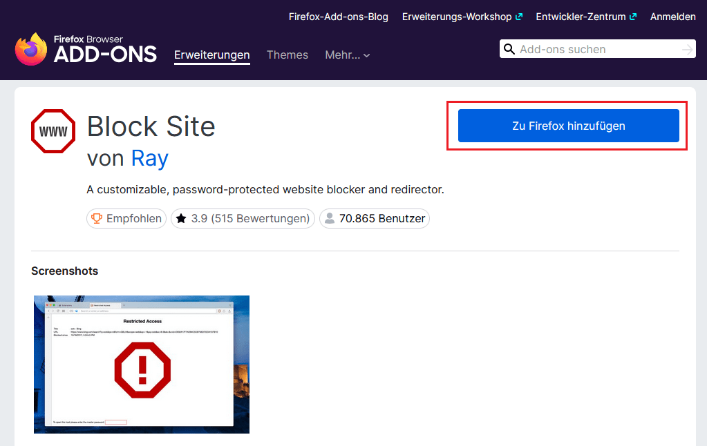 add Block Site to firefox