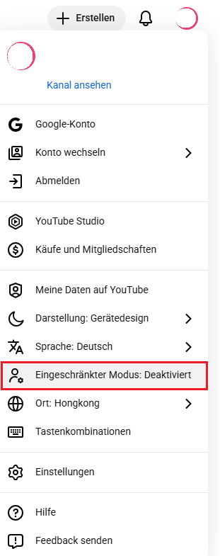 active YouTube restricted mode