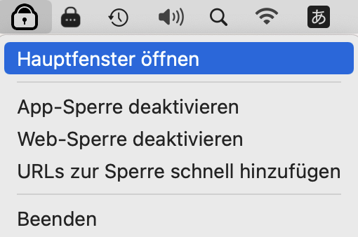 Wenn Sie auf das Symbol in der Menüleiste klicken, wird die Option „Hauptfenster öffnen“ angezeigt