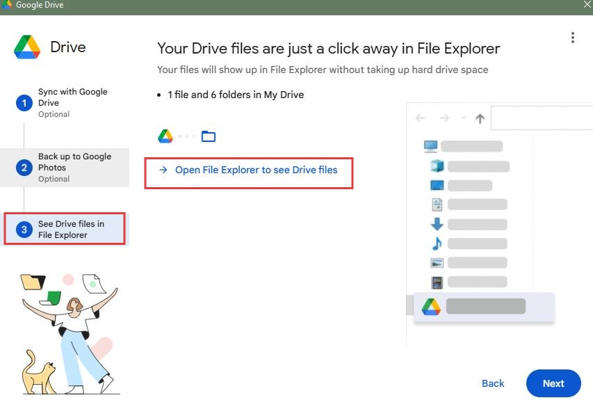 open File Explorer to see drive files