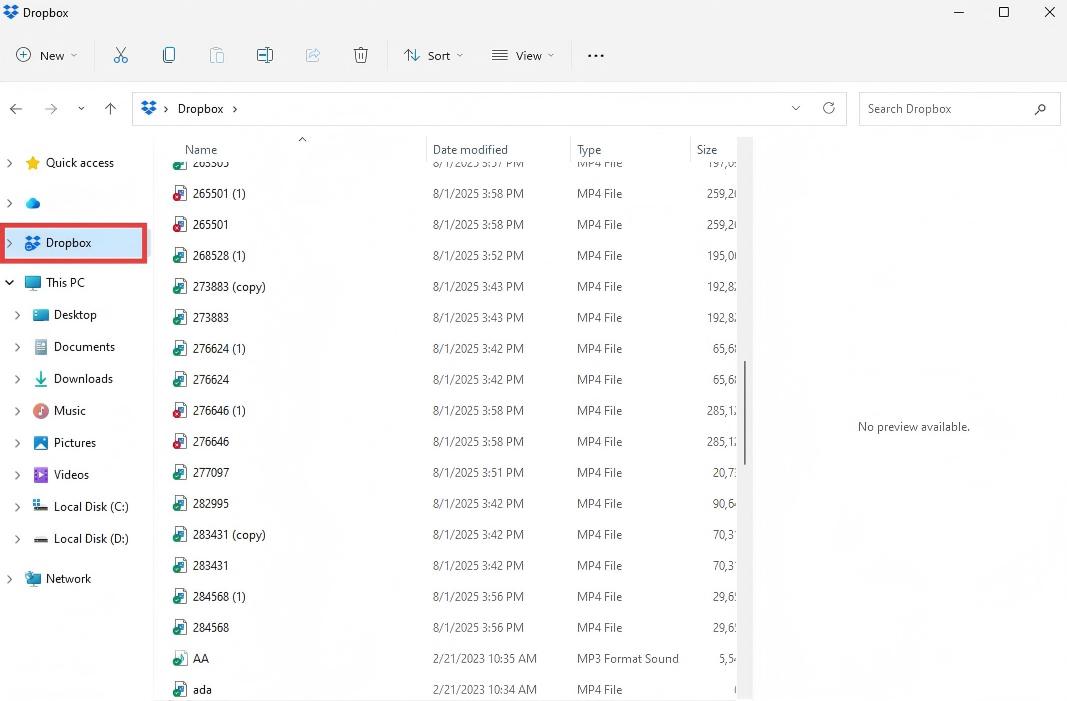 Dropbox in File Explorer