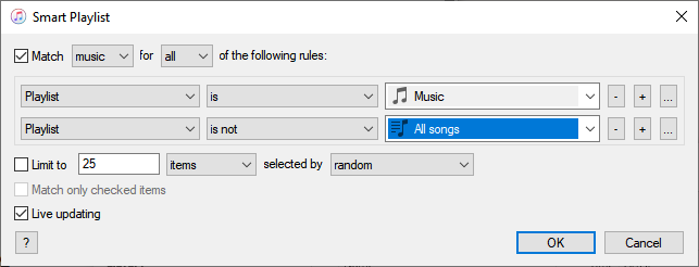 the Smart Playlist dialog