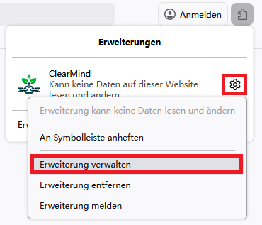 auf Erweiterung verwalten klicken