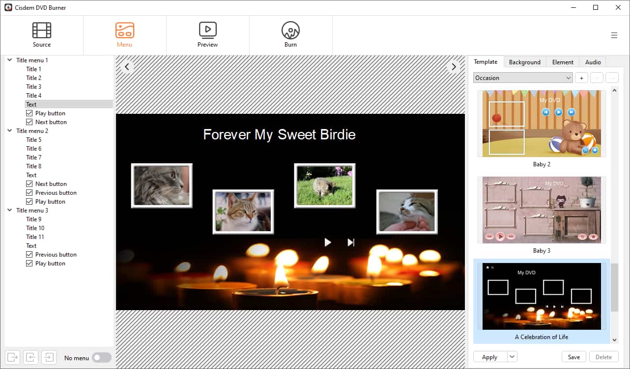 add celebration menu
