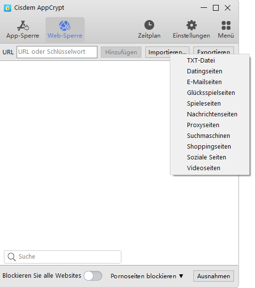 Zum Blockieren Sites hinzufügen