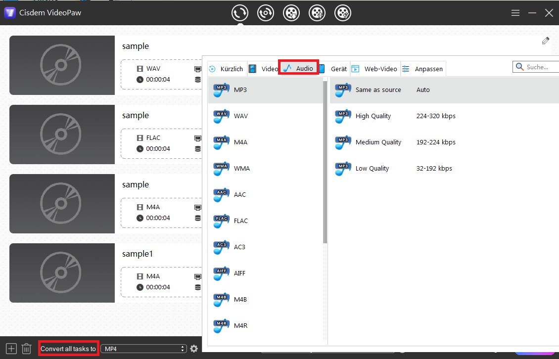output format selection