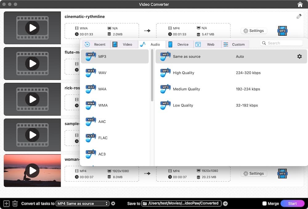 choose mp3 as output format