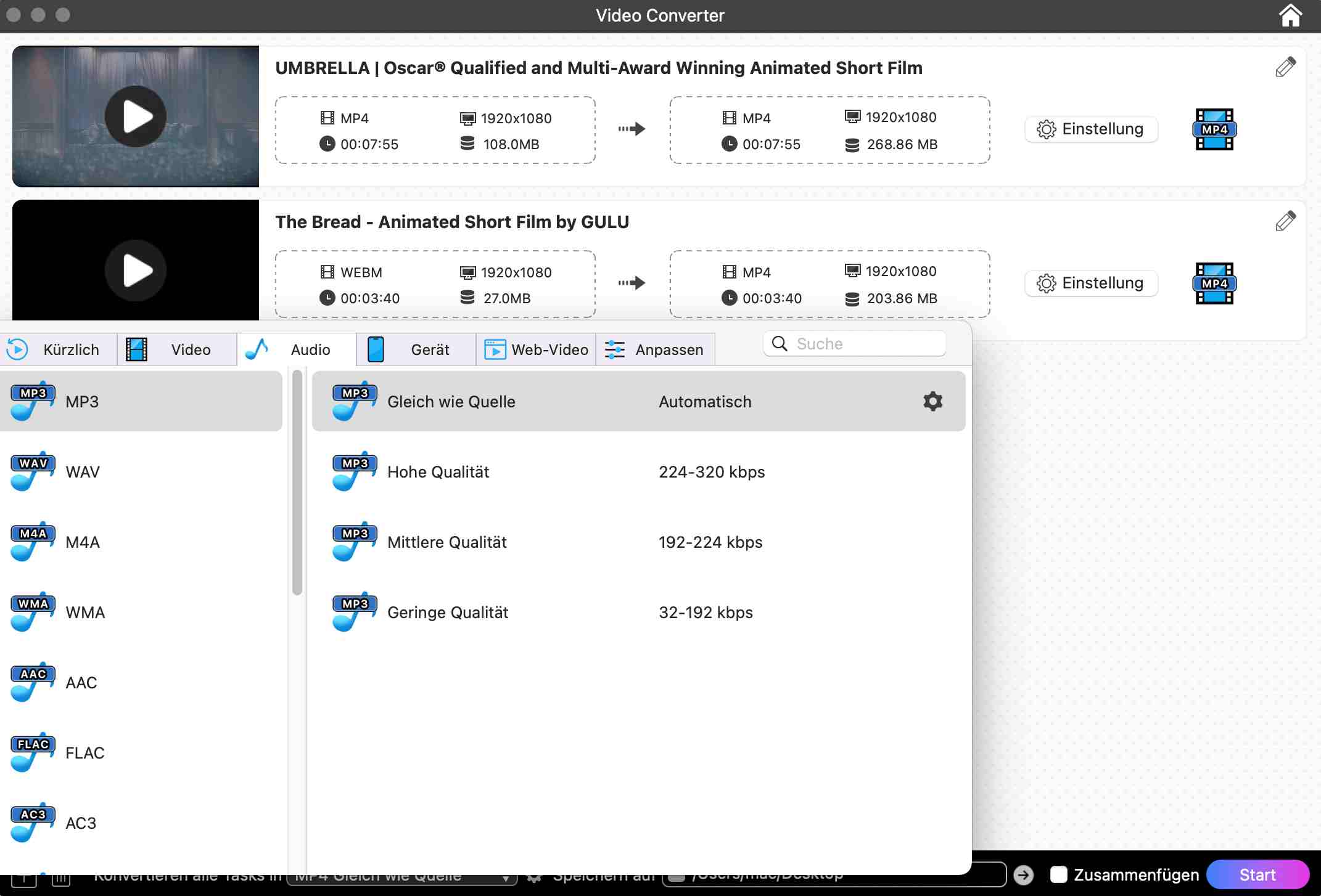 Konvertieren Sie heruntergeladene Musik in mp3