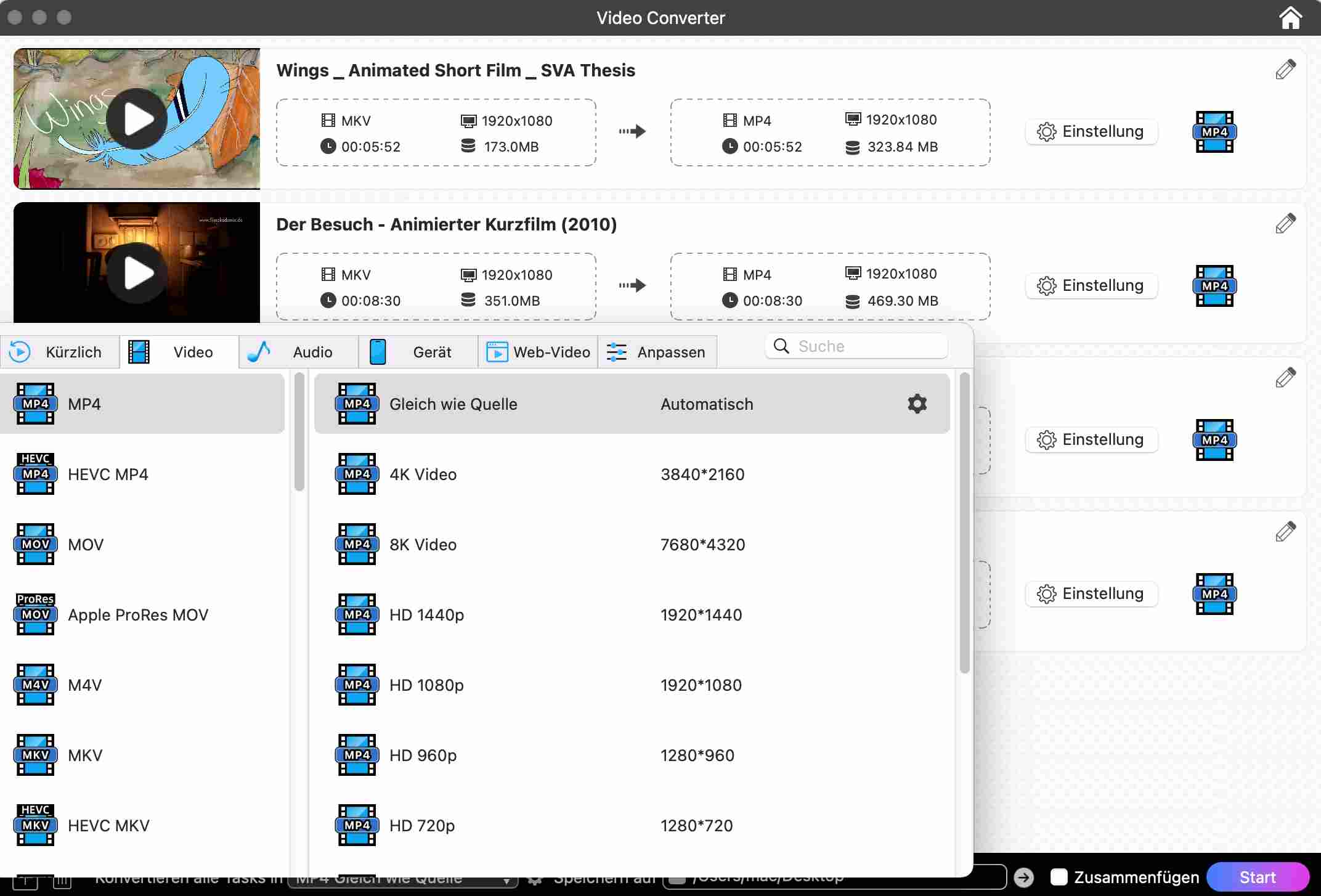 Liste der von imovie unterstützten Formate