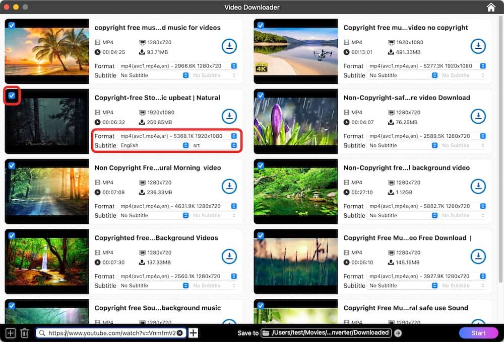choose format for youtube playlist