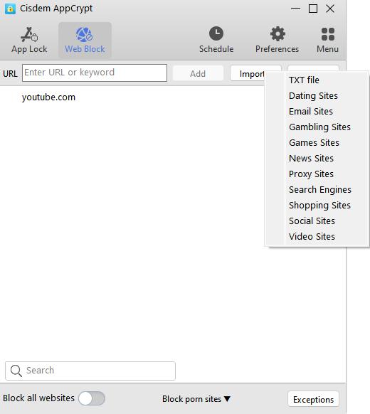 add inappropriate websites