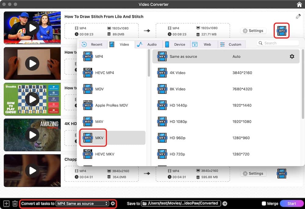 batch download and convert youtube to mkv