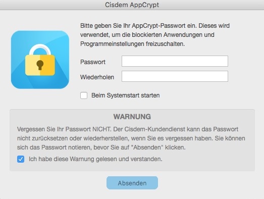 ein Dialog, in dem Benutzer aufgefordert werden, ein Passwort festzulegen