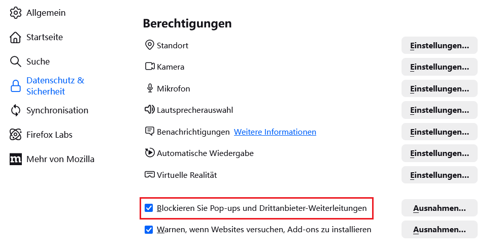 firefox block pop-ups windows 10