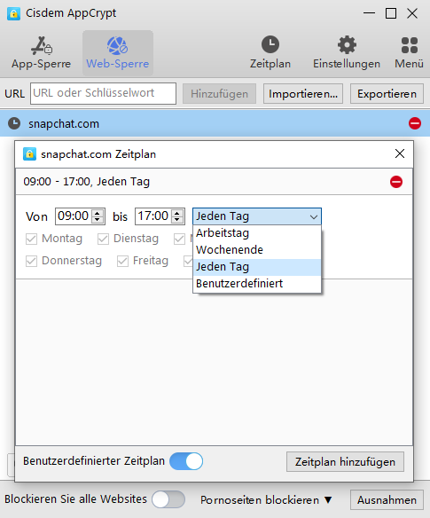 block Snapchat at certain times