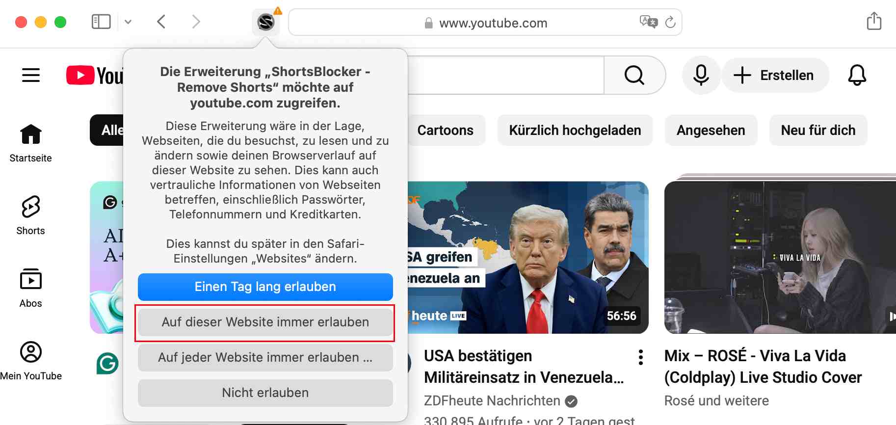 Always allow on this website