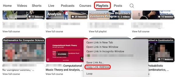 copy youtube playlist link