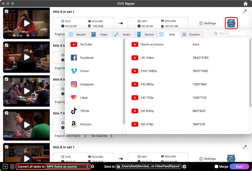 choose youtube as output 