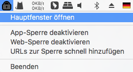clicking the lock icon in the menu bar bringing up the Open Main Window option and three other options