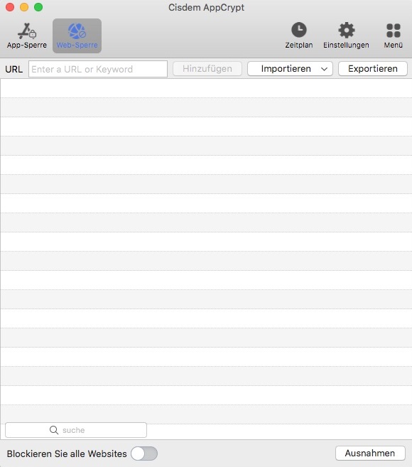 die Registerkarte Web-Sperre