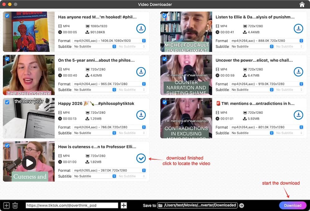 start downloading all tiktok videos at once