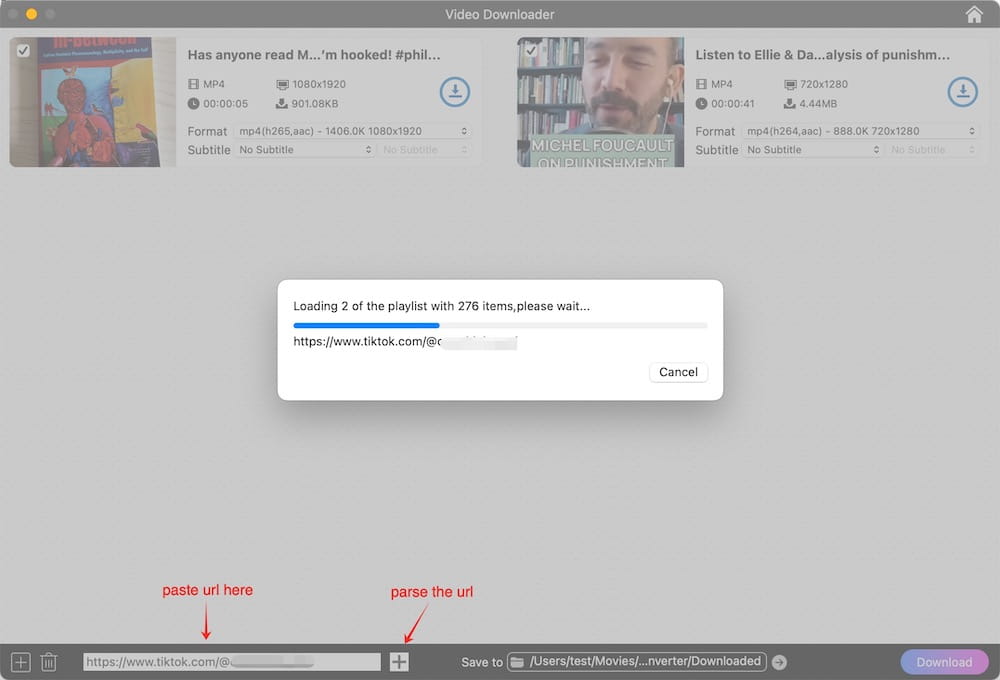 parse videos from a tiktok account
